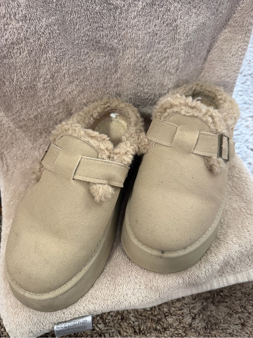Kids Faux-Suede Slip-On Clog with Sherpa Lining - Beige